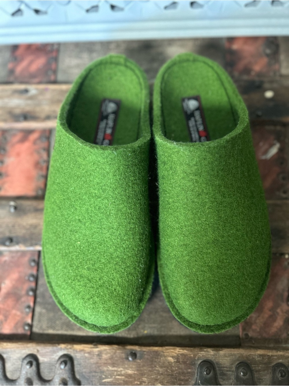 Haflinger Green Cozy Wool Clogs Slippers EU 41 Boiled Wool Comfort